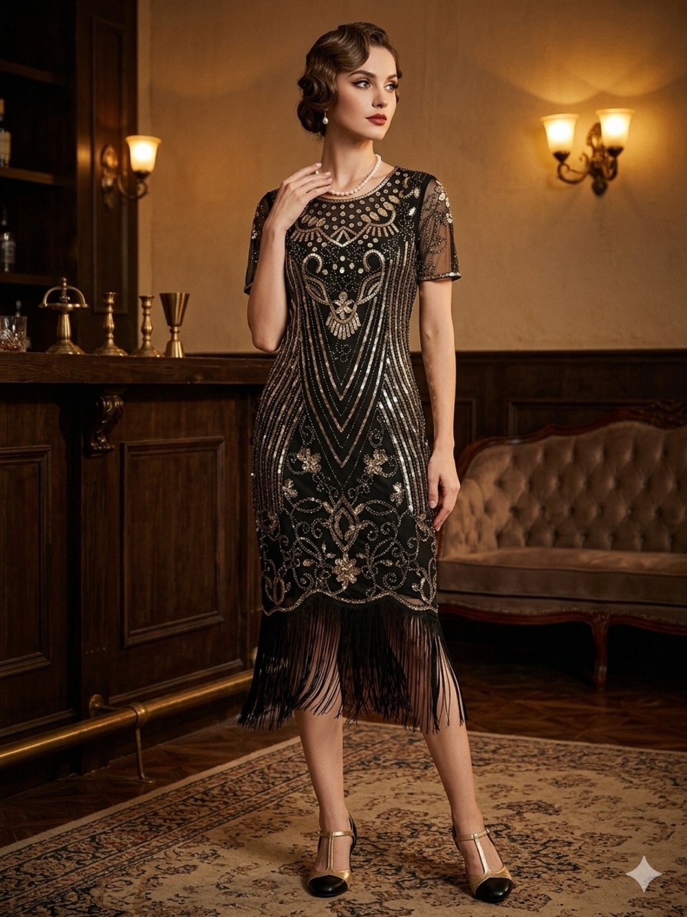 Sweetv Vintage-Inspired Black Beaded Fringe Dress